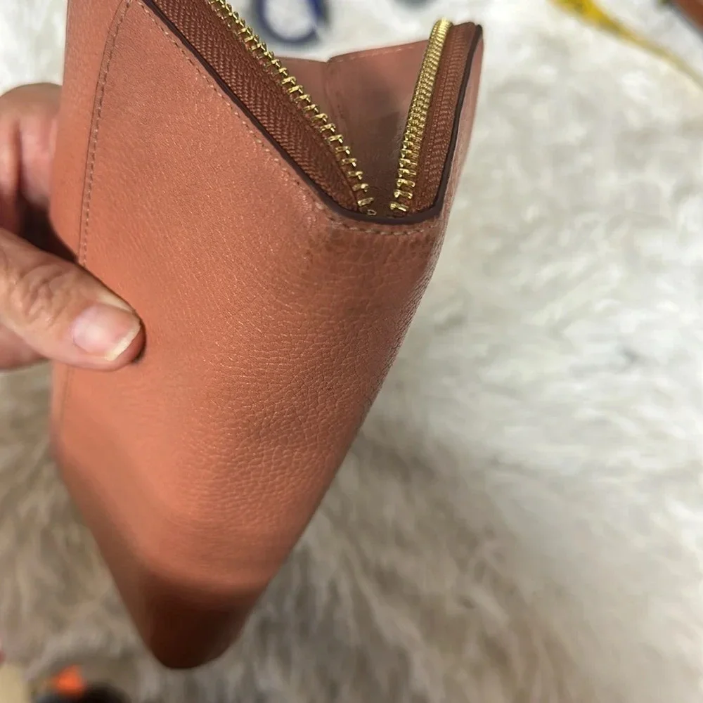 Coach Texture Accordion Zip Around Leather Wallet - Pink vintage